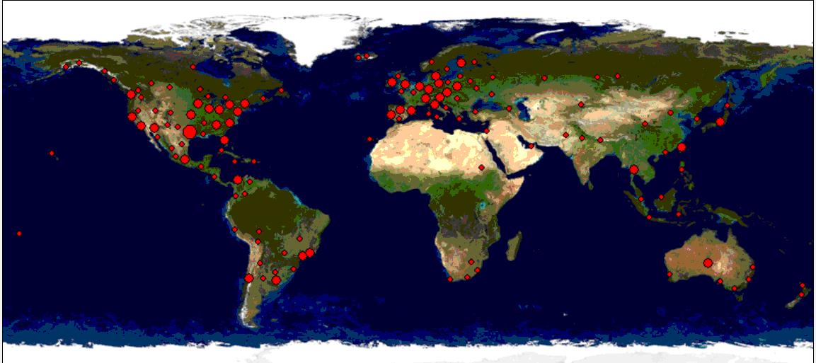 Географічна картина використання навчального середовища Moodle у світі